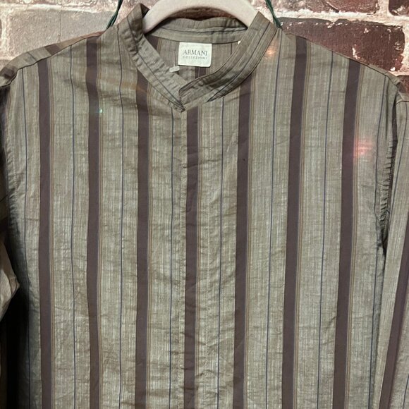 Armani Collezioni Men's Mandarin Collar Striped Long Sleeve Shirt - Size M - Picture 3 of 11